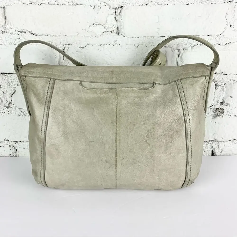 Hobo Shane Grey Leather Flap Crossbody Purse Bag